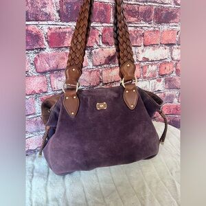 Michael Kors Purple Suede Shoulder Bag with Brown Braided Straps